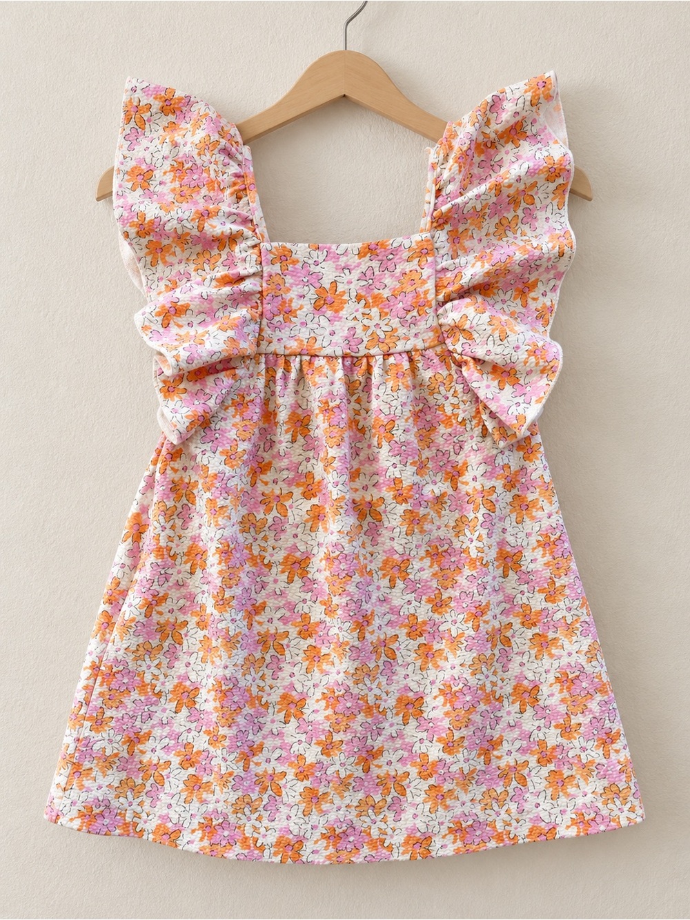 Zara Girls' Floral Ruffle Shoulder Dress Pink & Orange Size 5